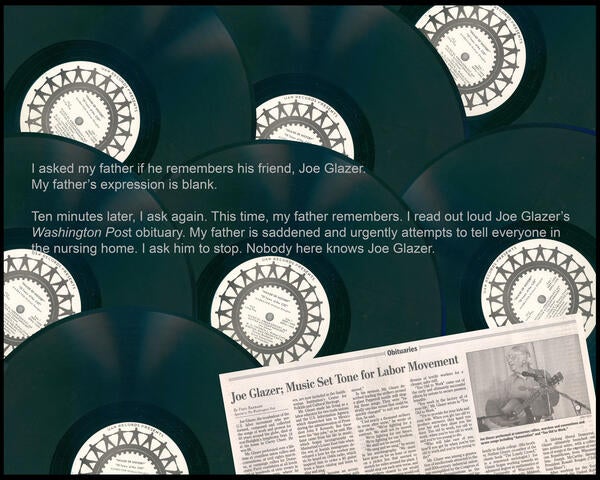 Gail Rebhan's graphical work, Nobody Here Remembers, featuring vinyl disks