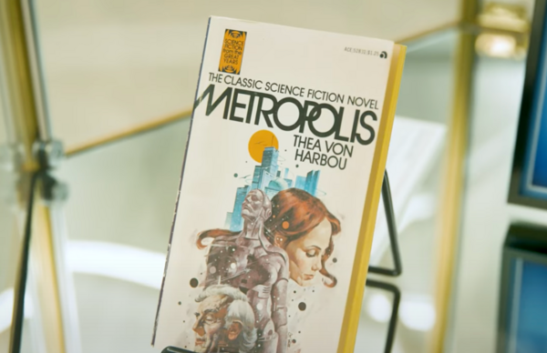 Cover of "Metropolis" Sci-Fi novel, featuring two people looking away from each other