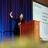 Closing keynote speaker, Yue Dong from UC Riverside's Computer Science and Engineering department, speaking at the podium.
